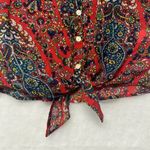 Lucky Brand Women's Red Paisley Short Rolled Sleeve V Neck Tie Waist Top Size XS Photo 6