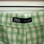 ZARA  Women’s Green and White Gingham Plaid Wide Leg Pants Size Medium Photo 5