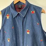 Allison Daley  Vintage Cotton Apple Print Embroidered Cottagecore Fall Denim Vest Photo 1