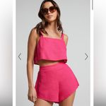 Showpo. Zanrie Linen two piece crop top high waist mini flare shorts Cherry Red Size 2 Photo 1
