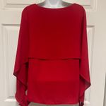 DKNY Red Long-Sleeve Crewneck Cape Blouse Photo 10