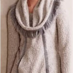 Anthropologie Angel of the North Sweater Boucle Fringe Cowl Neck Gray Large Photo 0