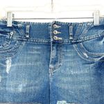 Armani Exchange Medium Wash Mid-rise Frayed Hem Denim Shorts Photo 2