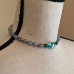 Women’s Bead Costume Necklace Beaded Silver Tone Blue Glass Choker Photo 2