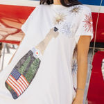 QUEEN OF SPARKLES White USA Popping Champagne Tee Dress Sequin Embellished 2XL Size XXL Photo 0