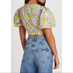 River Island Floral Print Puff Sleeve Crop Top, Yellow/Purple, Small/Size 4, NWT Photo 3