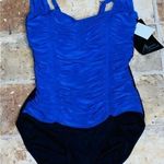 Aqua Green NWT  Sapphire Blue & Black Runched One Piece Modest Swimsuit Small Photo 0