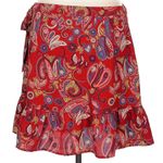 Loft Ann Taylor Red Floral Paisley Mini Wrap Skirt Ruffle Size 12 Large L Photo 2
