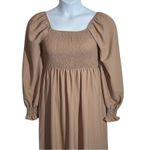 Khaki Boho Festival Maxi Dress Square Neck Ruffle Hem Size Large Tan Photo 5