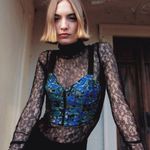 ZARA Jacquard Bustier Blue & Black Printed Crop Top S Photo 1