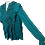 Anthropologie  NWT Pintuck Blouse Women’s Size Small Dark Turquoise Button Top Photo 8