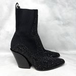 Jimmy Choo Mele Glitter 85 Chelsea Stretch Knit Block Heel Ankle Boots Black 36 Photo 2