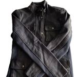 Gap Vintage Women's Blue Leather Jacket Sz XS Military Zip Buttoned Utility Navy Photo 2