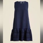J.Crew Maxine Tiered Ruffle Trim Shift Dress in Navy Linen Size Small Photo 2