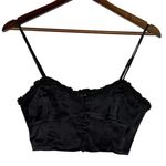 ZARA  Ruffled Satin Crop Top Adjustable Straps Front Buttons Smocked Back M Black Photo 0