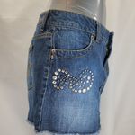 Jordache Blue Denim Mini Skirt with Rhinestone Accents and Raw Hem Size 3/4 Photo 3