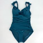 DKNY Ruffled One-Piece Tummy Control Swimsuit Teal XS Photo 2