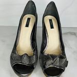 ZARA Silver Sparkly Bow High Heels- Size 37- 4.5 Inch Heels Photo 1