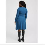 Torrid NWT  Blue Waffle‎ Long Sleeve Lace Up Neck Fit Flare Dress Size 1X Pockets Photo 3