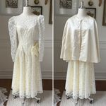 Vintage 80s Elaine’s Victorian Bridal Tea Midi Length Ivory Dress and Cape S White Photo 1