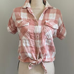 Altar'd State Plaid Short Sleeve Shirt Small Button Up Pink Flannel Country Girl Photo 0