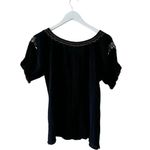 Forbidden Black Embroidered Floral Western Short Sleeves Bohemian Top SZ M #2218 Black Size M Photo 4