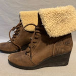 UGG  Zea Brown Leather Shearling Women's Wedge Lace-Up Boots size 9 Photo 0