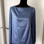 SheIn Women’s Dalmatian Print Bishop Sleeve Satin Blouse Dusty Blue Size Large Photo 1