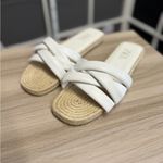 ZARA  Women's White Criss Cross Leather and Jute Slides Sandals Photo 1