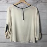 Alice + Olivia Ivory White Sheer Roll Sleeve Faux Leather Trim Long Sleeve S Photo 1