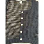 A New Day  Black Crochet Cardigan Large Button Front Knit Open Weave Sweater L Photo 8