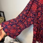 Torrid  Red & Navy Floral Lace Up Babydoll Crinkle Gauze Top Crochet detail Sz 3 Photo 8