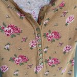 Free People Dylan Thermal Henley Floral Printed Bodysuit Tan Combo XS Photo 6