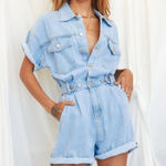 12th Tribe  Hendrix Short Blue Denim Romper Size Small Medium Photo 0