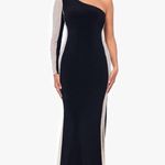 XScape "DORTHEY" LONG CAVIAR BEADED JERSEY KNIT ONE SHOULDER LONG SLEEVE DRESS Photo 0
