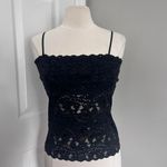 Y2K BLACK FEROCIOUS CHIK SQUARE‎ NECKLINE SHEER FLORAL LACE TANK TOP Size M Photo 1