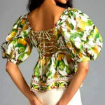 Farm Rio  Fruit Orchard Puff Sleeve Blouse Crochet Trim‎ XS NWT Photo 0