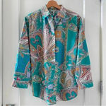 Hinson Wu Gemma Long Sleeve Teal Paisley Print Shirt Size S NWT Green Photo 3