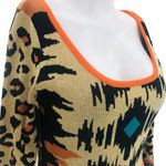 Flying Tomato MEDIUM Orange Knit Mini Sheath Sweater Dress Tribal 3/4 Sleeve Photo 1