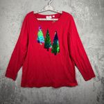 Quacker Factory Shirt L Christmas Tree Sequin Red Long Sleeve Festive Holiday Size L Photo 1