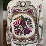 Vintage Handknitted Floral Embroidered Knit Sweater by C.I.E Express Medium White Photo 3
