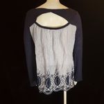 Caslon  Blue & White Embroidered Back Long Sleeve Blouse (M) Photo 5