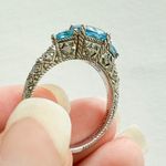 Judith Ripka Blue Topaz 3 Stones CZ Sterling Silver Ring Size 10 Photo 4