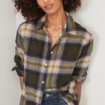 Old Navy Olive Green Plaid Flannel Tunic The Boyfriend Shirt Size Medium Photo 0