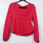 Intermix  Silk Blend Red Pleated Satin Blouse Long Sleeves Photo 0