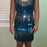 VTG Alyce Designs Blue Silver Halter Party Sequin Mini Dress 12 Photo 11