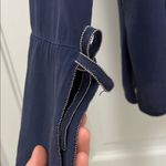 Ecru Navy Silk Blouse Top w/ Bow Tie Details & Bell Sleeves - Size Large Photo 5