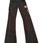 Victoria's Secret Black Foldover Waist Flare Pants Rhinestone Hearts Size S Long Photo 0