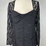 Vicky Tiel Womens Long Sheer Lace Sleeve Ruched Column Gown XL Long Dress Black Photo 1