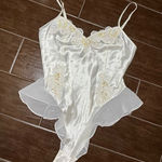 Victoria's Secret Victoria’s Secret Ivory Satin Bodysuit Teddy Chiffon Bridal sequins sz medium Photo 0